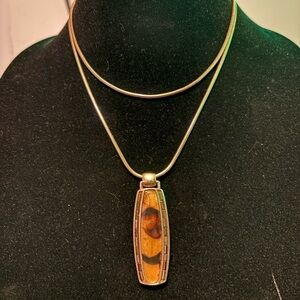 Gold tone Stainless steel snake chain with tiger eye pendant